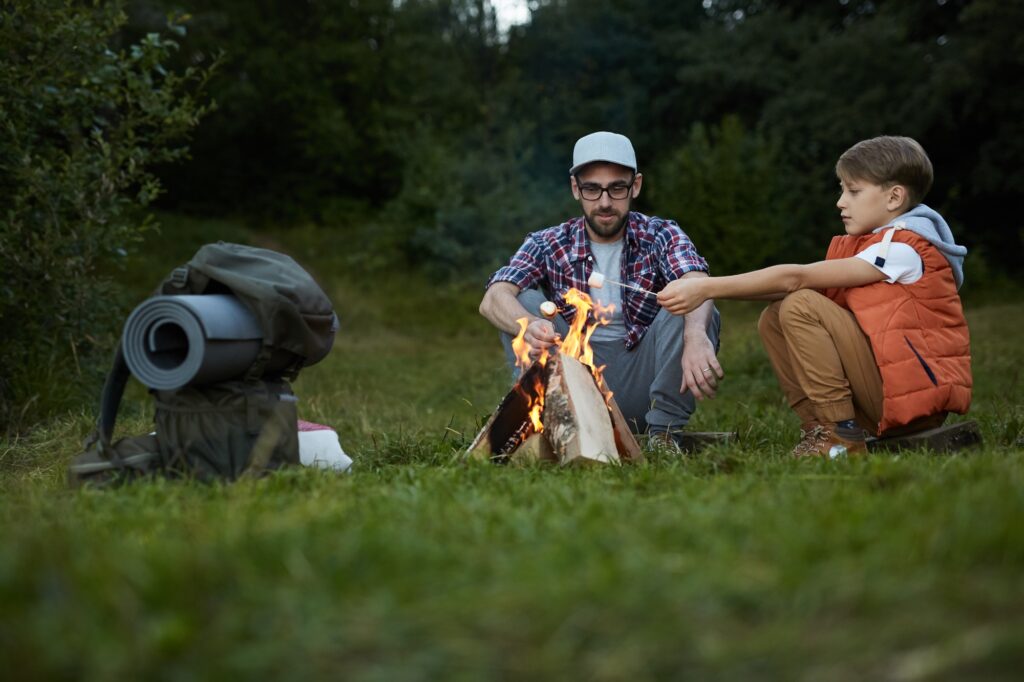 Family camping in the forest