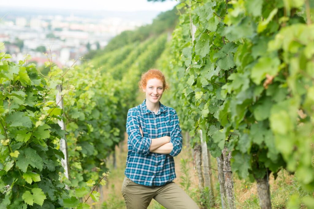 Woman working in vineyard, Baden-Wurttemberg, Germany
